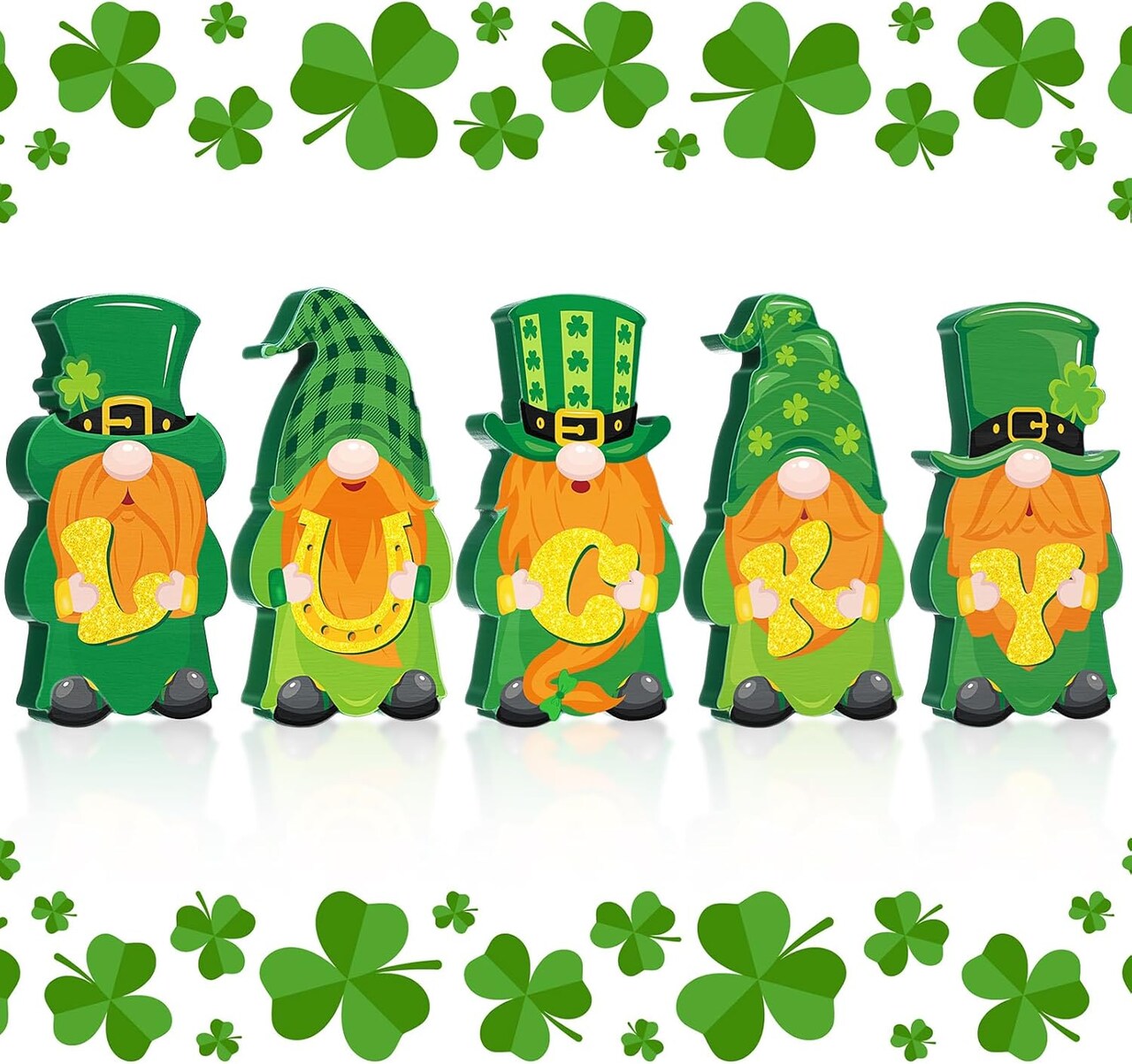 5 Pcs St Patricks Day Table Decorations Wooden Irish Signs St. Patrick's Table Centerpiece Gnomes